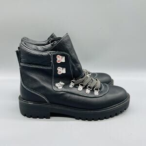 J Crew Boots Womens 8 Black Leather Nordic Ankle Lace Up Hiking Combat Shoes